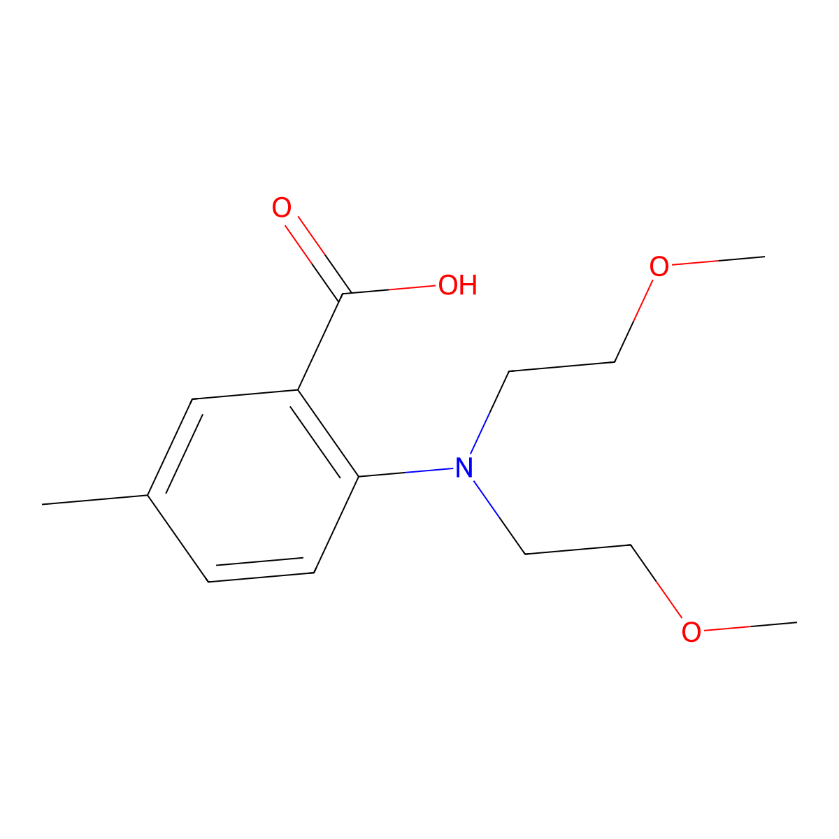 2-[Bis(2-methoxyethyl)amino]-5-methylbenzoic acid molecular structure, CAS 1306603-99-5