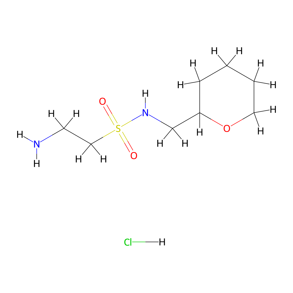 2-amino-N-((oxan-2-yl)methyl)ethane-1-sulfonamide hydrochloride molecular structure, CAS 1306604-19-2