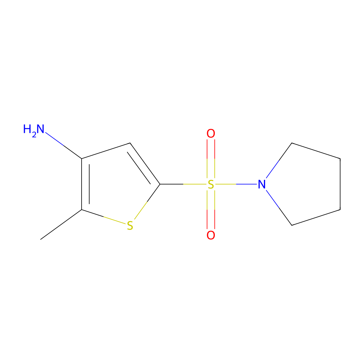 2-Methyl-5-(pyrrolidine-1-sulfonyl)thiophen-3-amine molecular structure, CAS 1306604-25-0