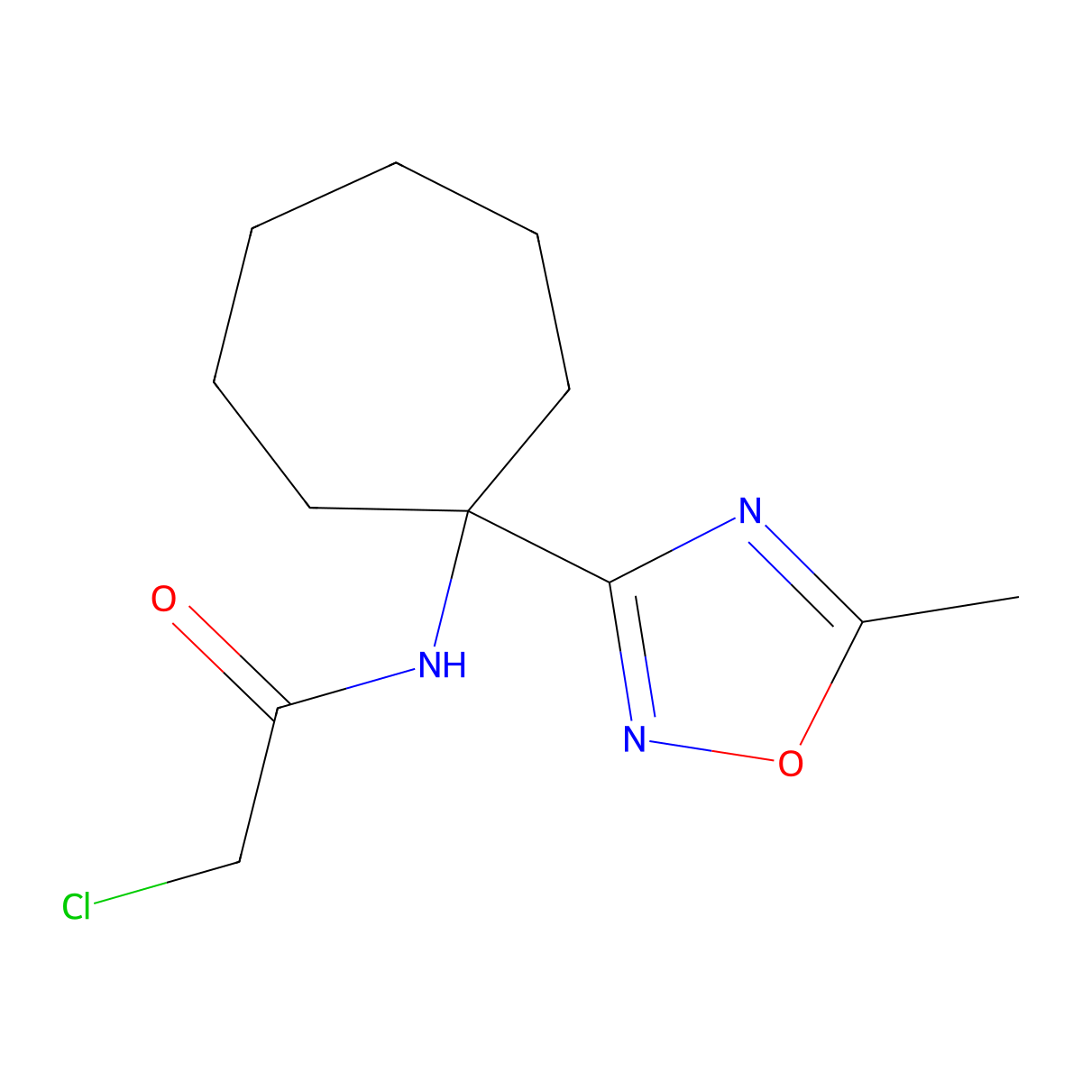 2-chloro-N-[1-(5-methyl-1,2,4-oxadiazol-3-yl)cycloheptyl]acetamide molecular structure, CAS 1306604-37-4