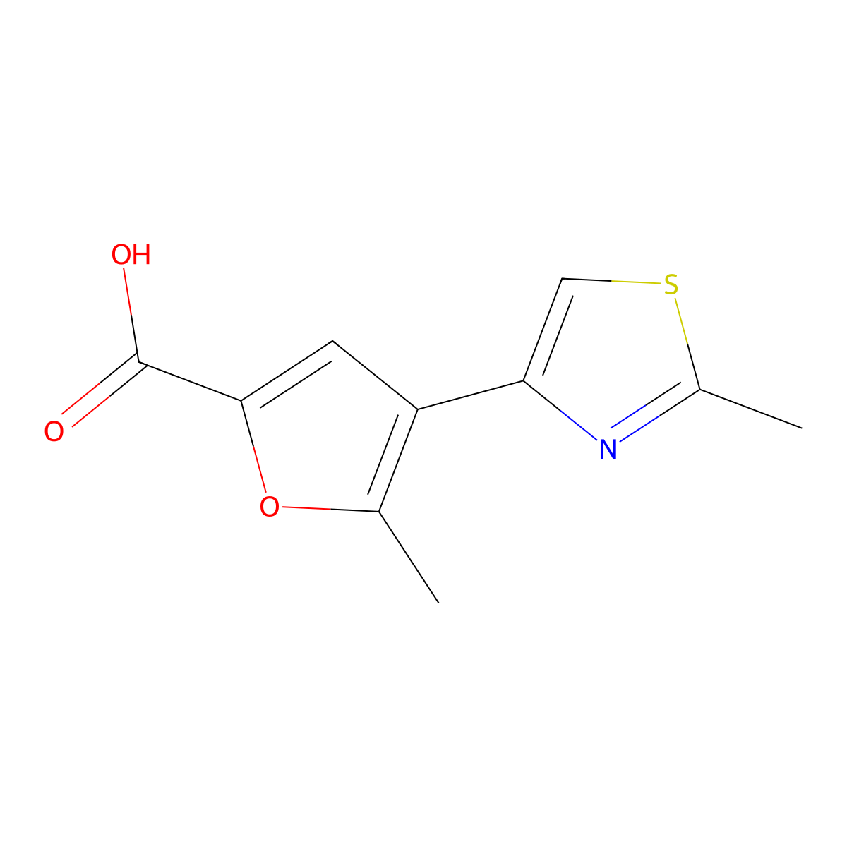 5-Methyl-4-(2-methyl-1,3-thiazol-4-yl)furan-2-carboxylic acid molecular structure, CAS 1306604-60-3