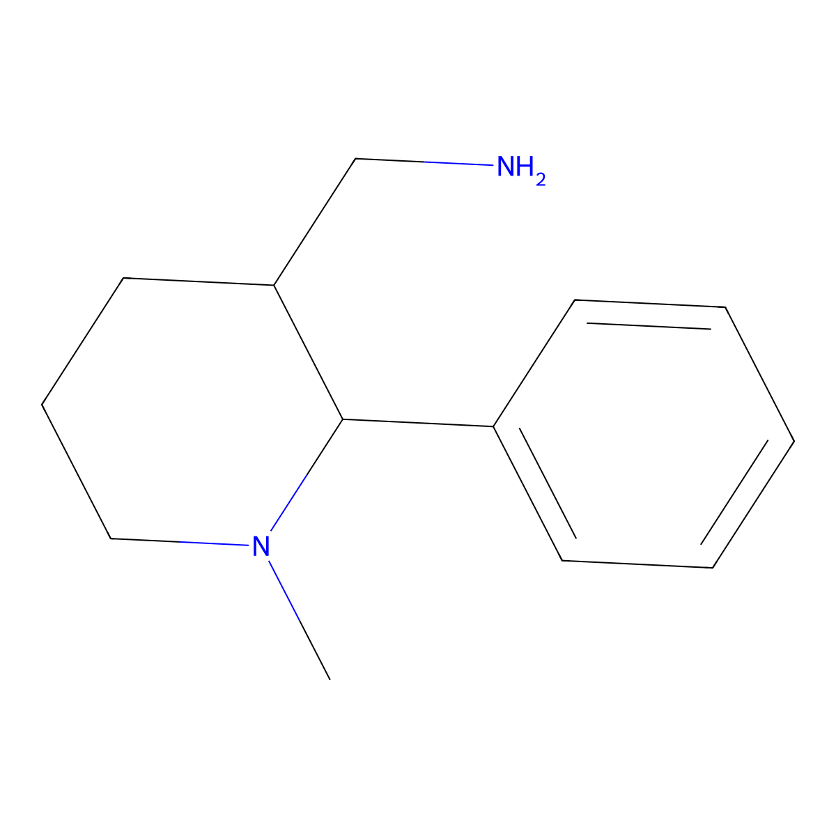 (1-Methyl-2-phenylpiperidin-3-yl)methanamine molecular structure, CAS 1306605-18-4
