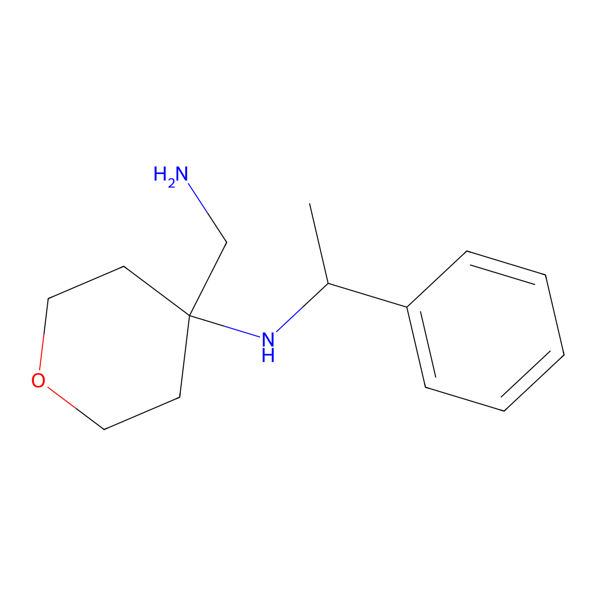 4-(aminomethyl)-N-(1-phenylethyl)oxan-4-amine molecular structure, CAS 1306605-25-3