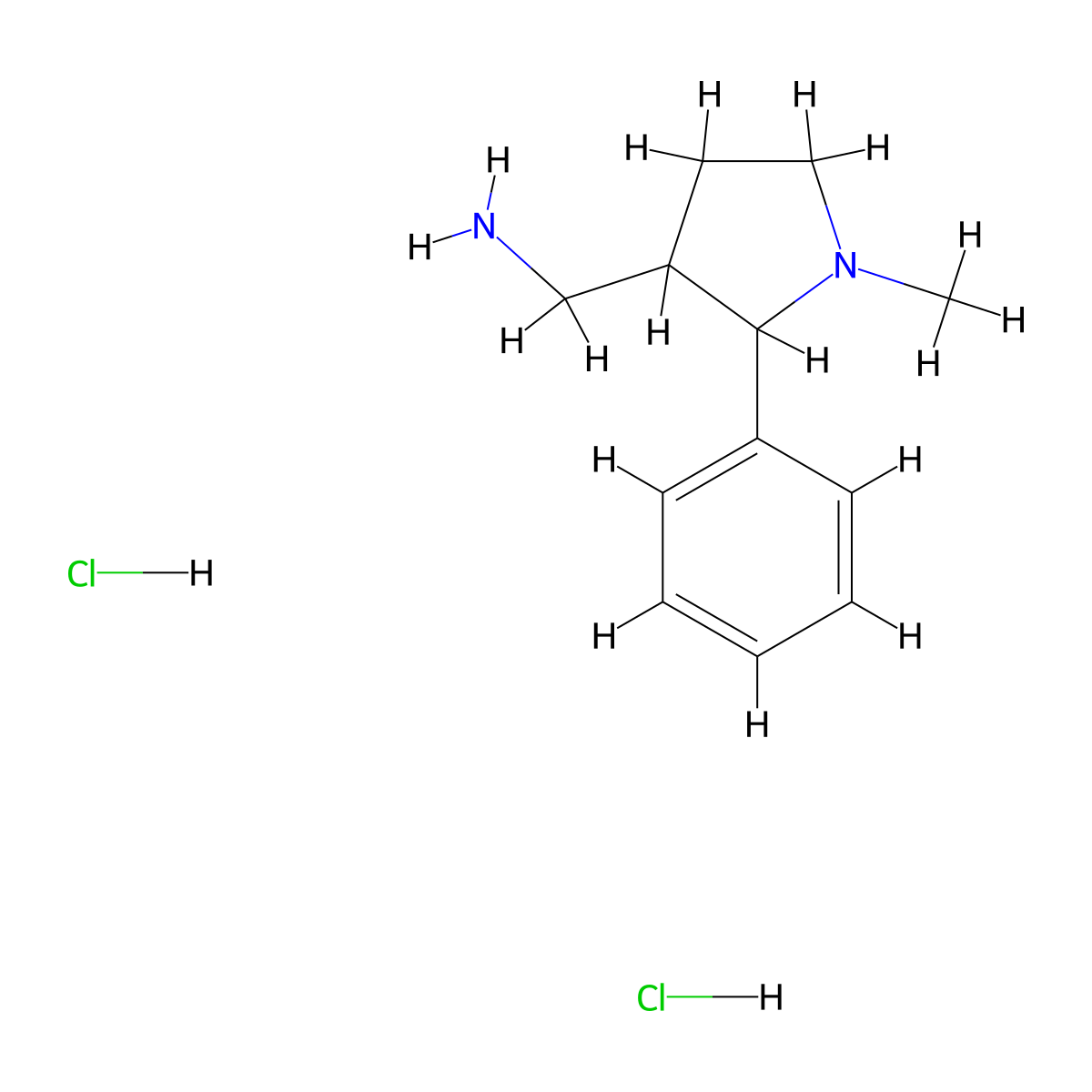 (1-Methyl-2-phenylpyrrolidin-3-yl)methanamine dihydrochloride molecular structure, CAS 1306605-27-5