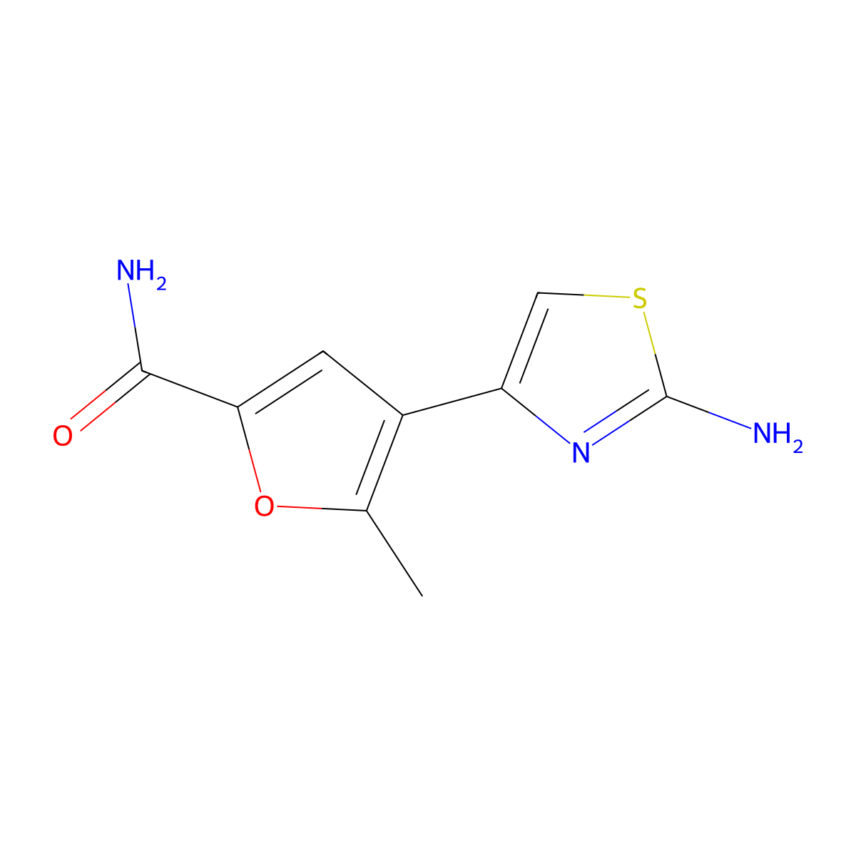 4-(2-Amino-1,3-thiazol-4-yl)-5-methylfuran-2-carboxamide molecular structure, CAS 1306605-46-8
