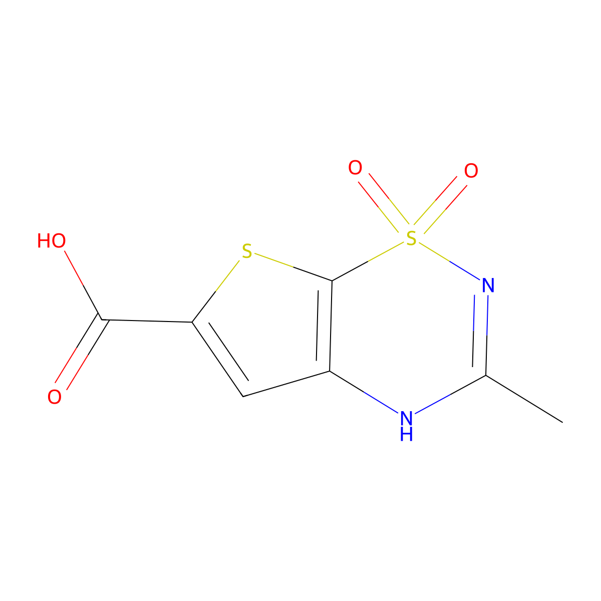 3-Methyl-1,1-dioxo-2H-1lambda6-thieno[3,2-e][1,2,4]thiadiazine-6-carboxylic acid molecular structure, CAS 1306605-57-1