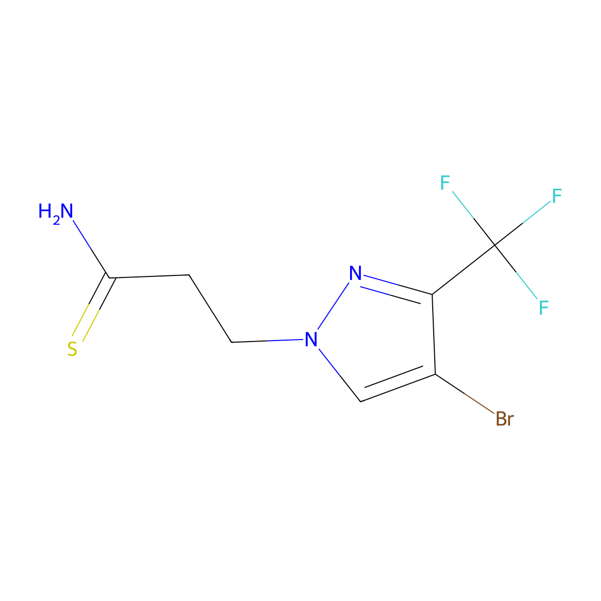3-[4-bromo-3-(trifluoromethyl)-1H-pyrazol-1-yl]propanethioamide molecular structure, CAS 1306605-65-1