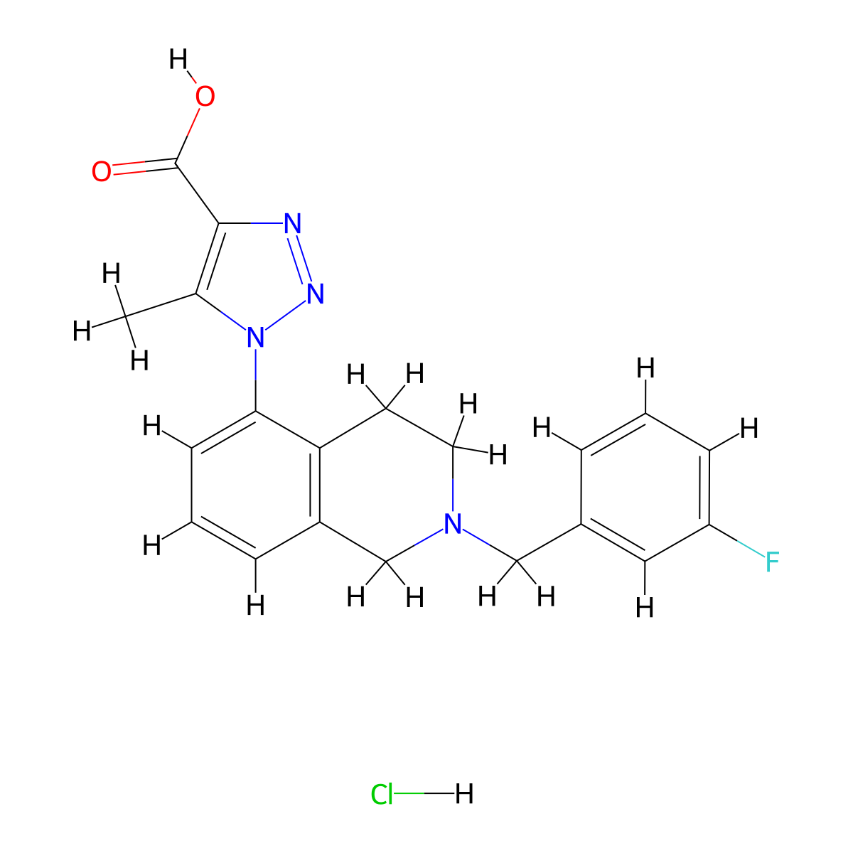 1-{2-[(3-fluorophenyl)methyl]-1,2,3,4-tetrahydroisoquinolin-5-yl}-5-methyl-1H-1,2,3-triazole-4-carboxylic acid hydrochloride molecular structure, CAS 1306605-80-0