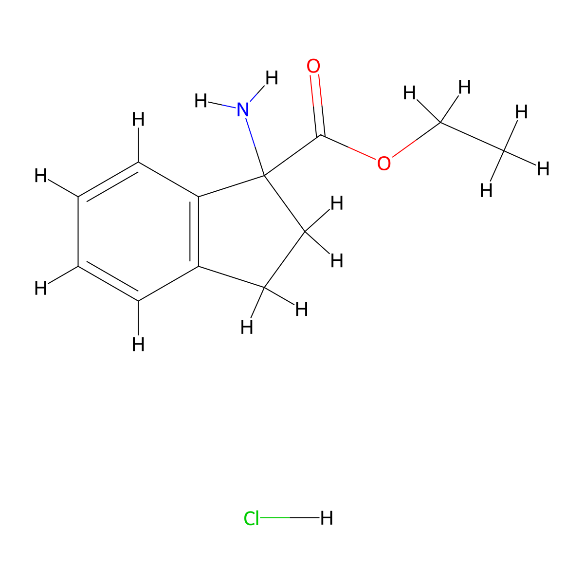 ethyl 1-amino-2,3-dihydro-1H-indene-1-carboxylate hydrochloride molecular structure, CAS 1306606-03-0
