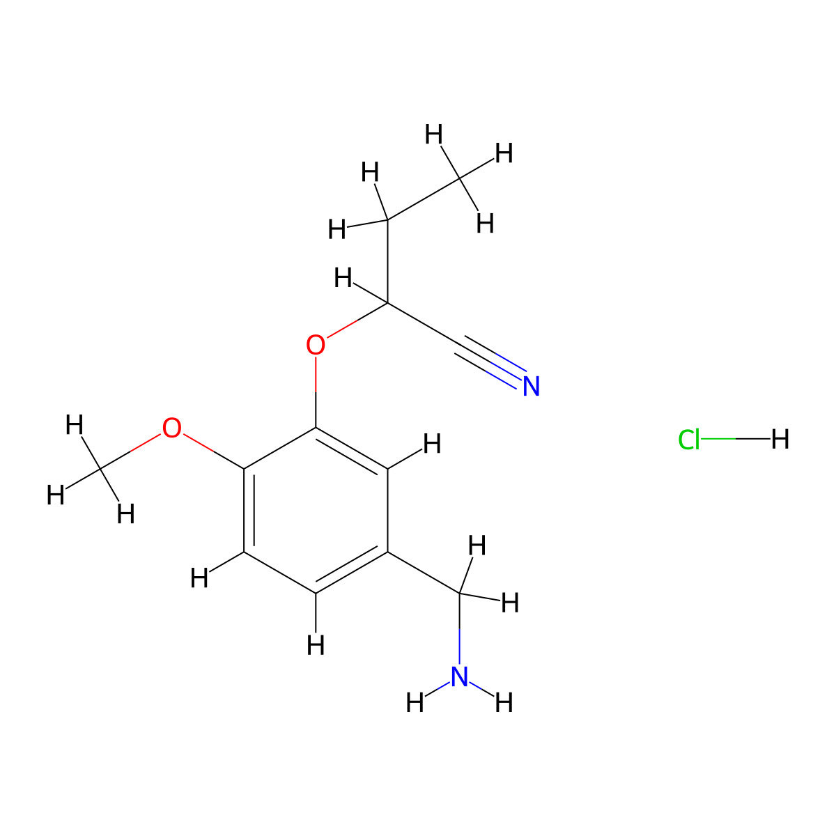 2-[5-(Aminomethyl)-2-methoxyphenoxy]butanenitrile hydrochloride molecular structure, CAS 1306606-14-3