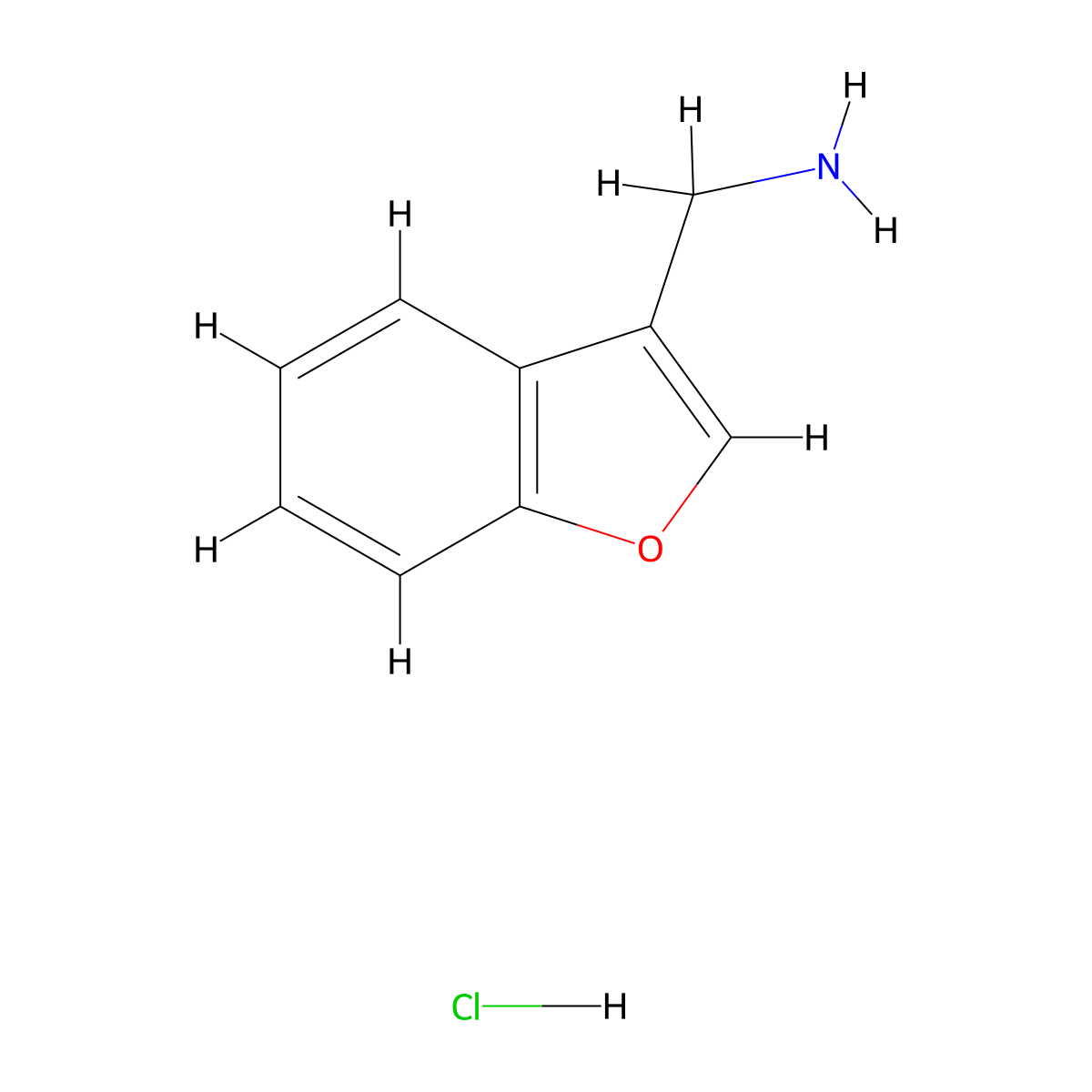 1-Benzofuran-3-ylmethanamine hydrochloride molecular structure, CAS 1306606-28-9