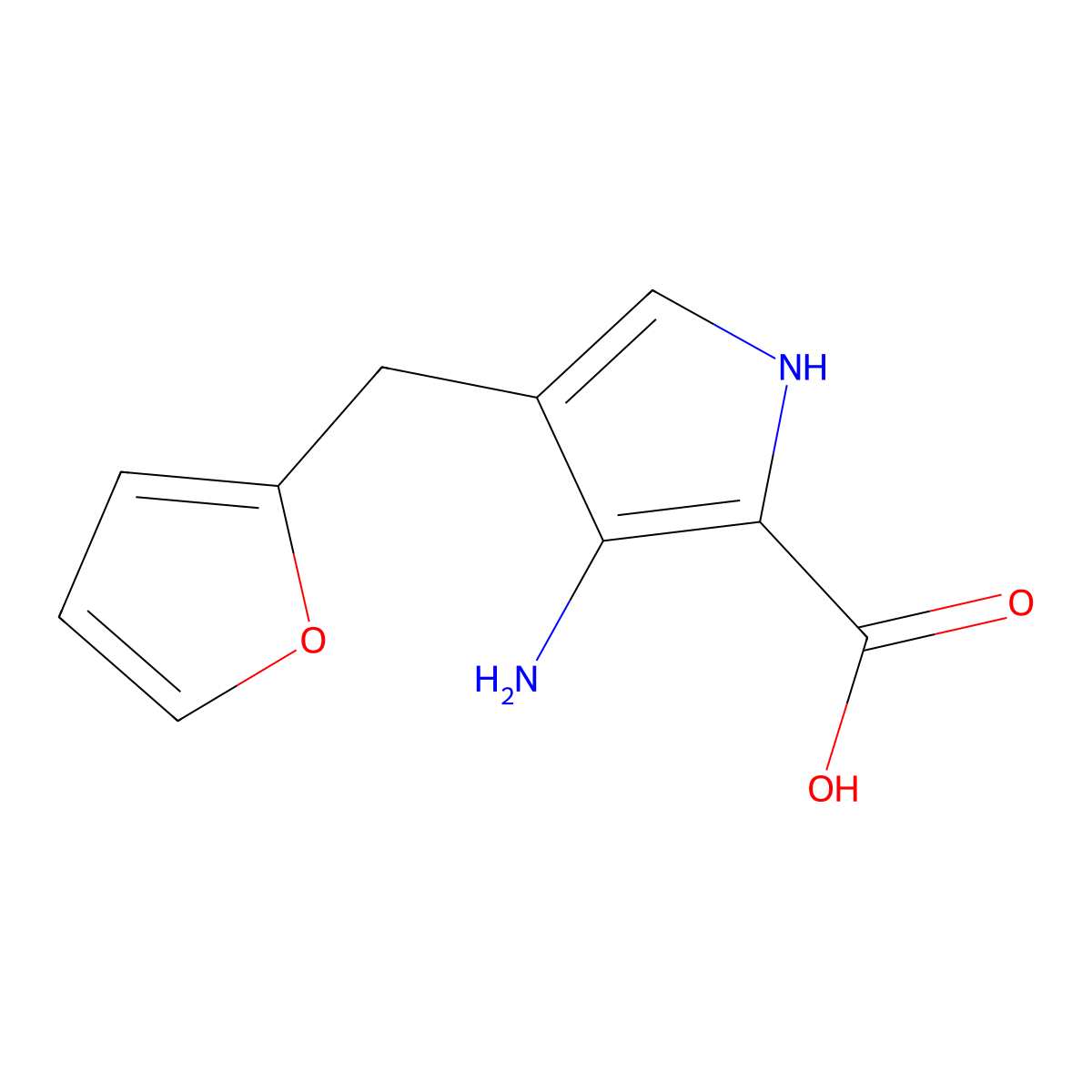 3-amino-4-(furan-2-ylmethyl)-1H-pyrrole-2-carboxylic acid molecular structure, CAS 1306606-32-5