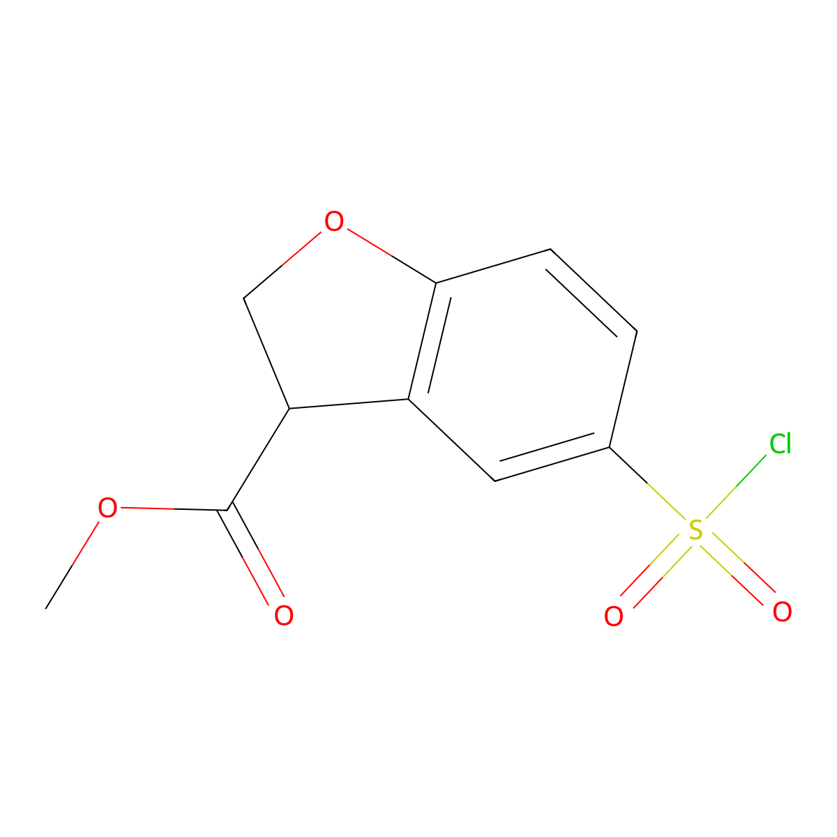 Methyl 5-(chlorosulfonyl)-2,3-dihydro-1-benzofuran-3-carboxylate molecular structure, CAS 1306606-62-1