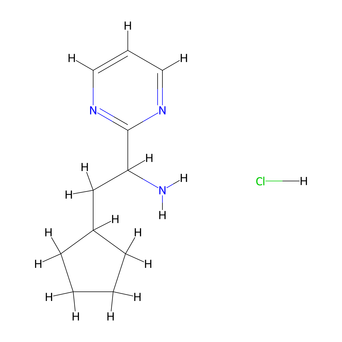 2-Cyclopentyl-1-(pyrimidin-2-yl)ethan-1-amine hydrochloride molecular structure, CAS 1306606-76-7
