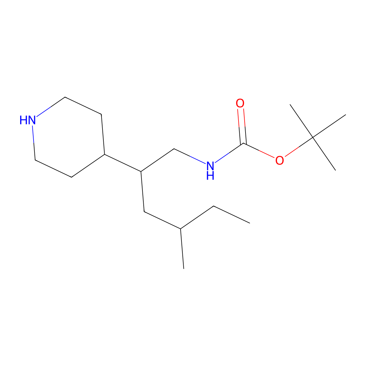 tert-butyl N-[4-methyl-2-(piperidin-4-yl)hexyl]carbamate molecular structure, CAS 1306606-82-5