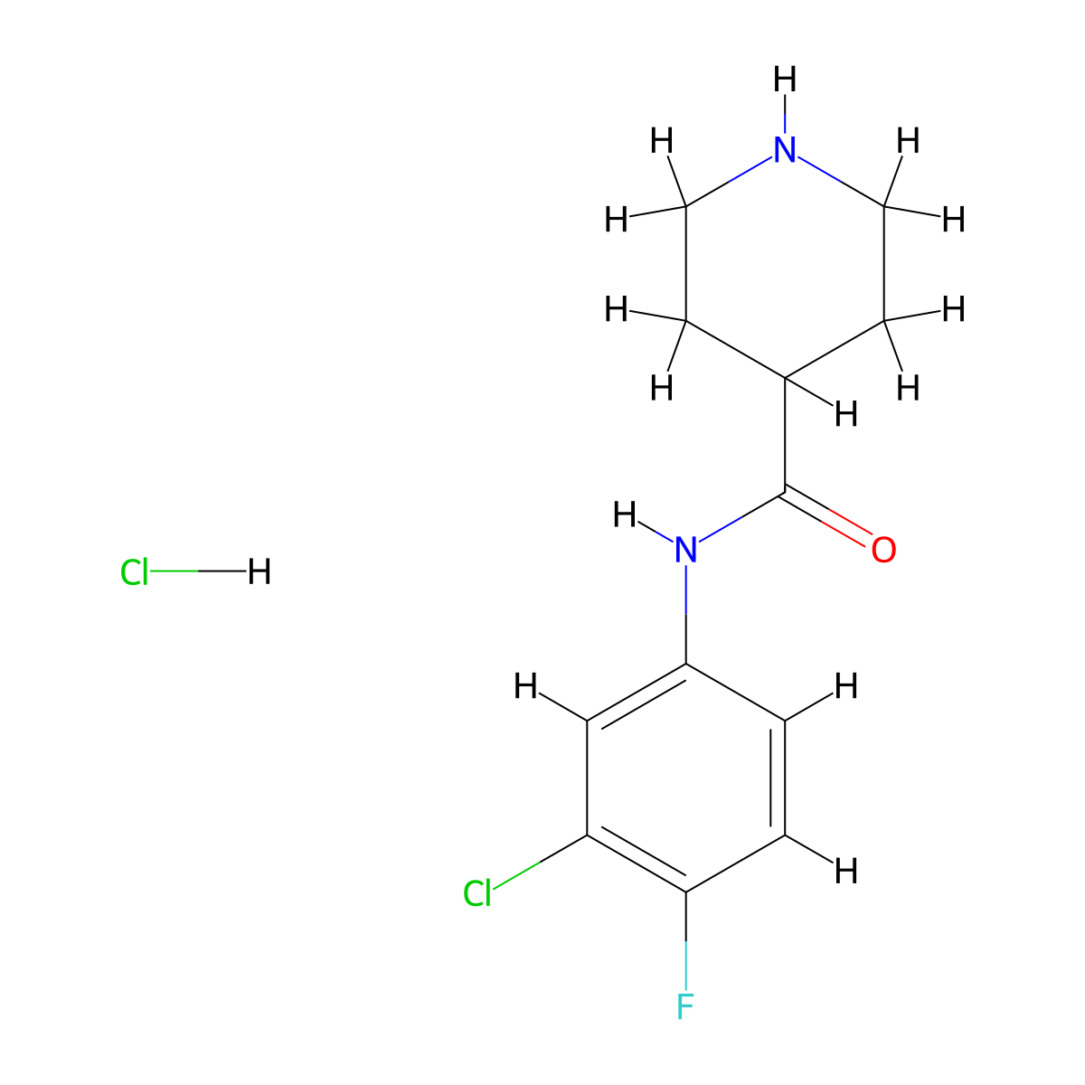 N-(3-chloro-4-fluorophenyl)piperidine-4-carboxamide hydrochloride molecular structure, CAS 1306607-04-4