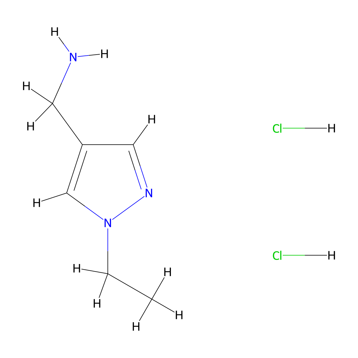 (1-ethyl-1H-pyrazol-4-yl)methanamine dihydrochloride molecular structure, CAS 1306607-13-5