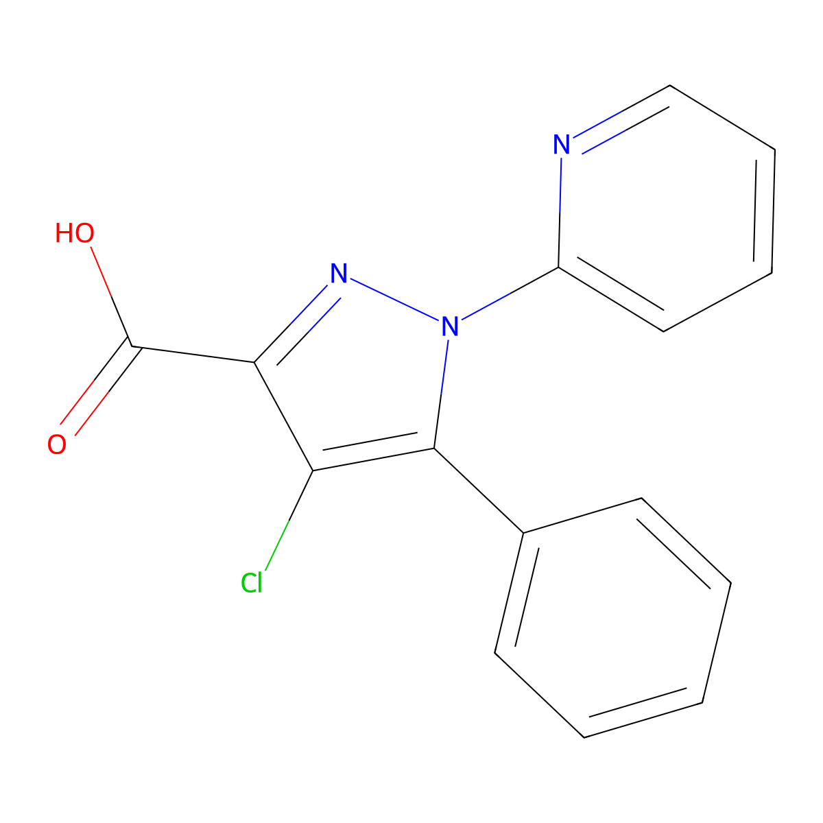 4-chloro-5-phenyl-1-(pyridin-2-yl)-1H-pyrazole-3-carboxylic acid molecular structure, CAS 1306663-63-7