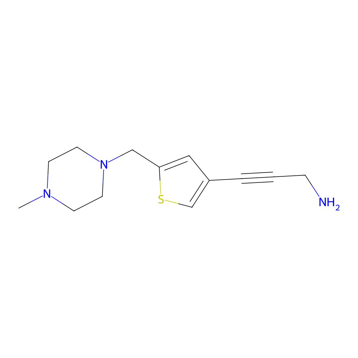3-(5-((4-Methylpiperazin-1-yl)methyl)thiophen-3-yl)prop-2-yn-1-amine molecular structure, CAS 1306694-81-4