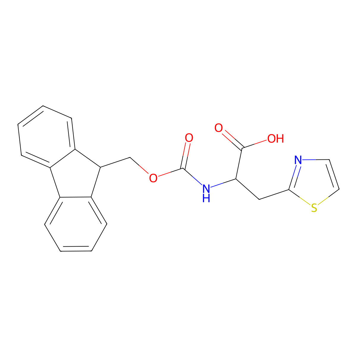 (S)-2-((((9H-fluoren-9-yl)methoxy)carbonyl)amino)-3-(thiazol-2-yl)propanoic acid molecular structure, CAS 1306728-64-2