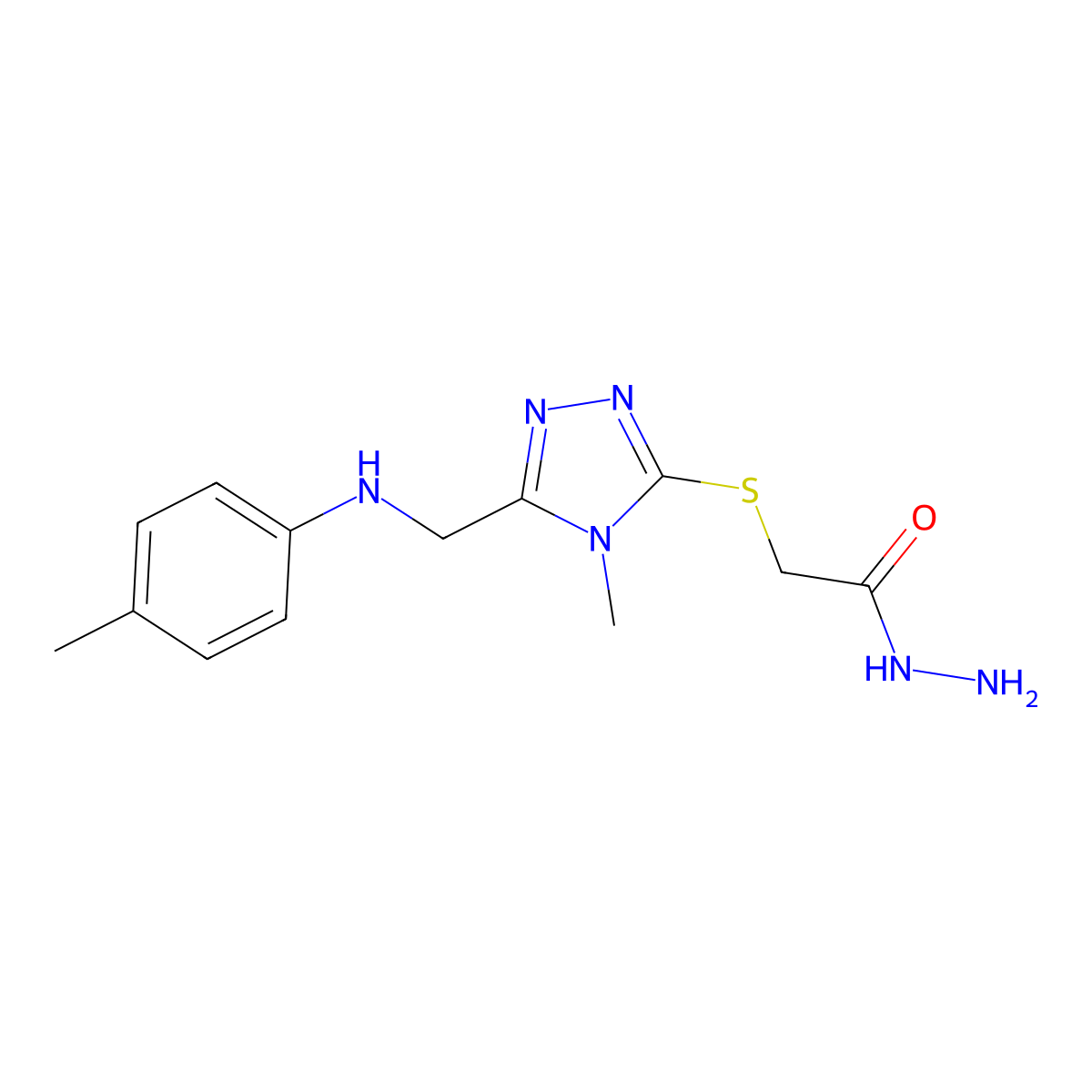 2-[(4-methyl-5-{[(4-methylphenyl)amino]methyl}-4H-1,2,4-triazol-3-yl)thio]acetohydrazide molecular structure, CAS 1306738-35-1