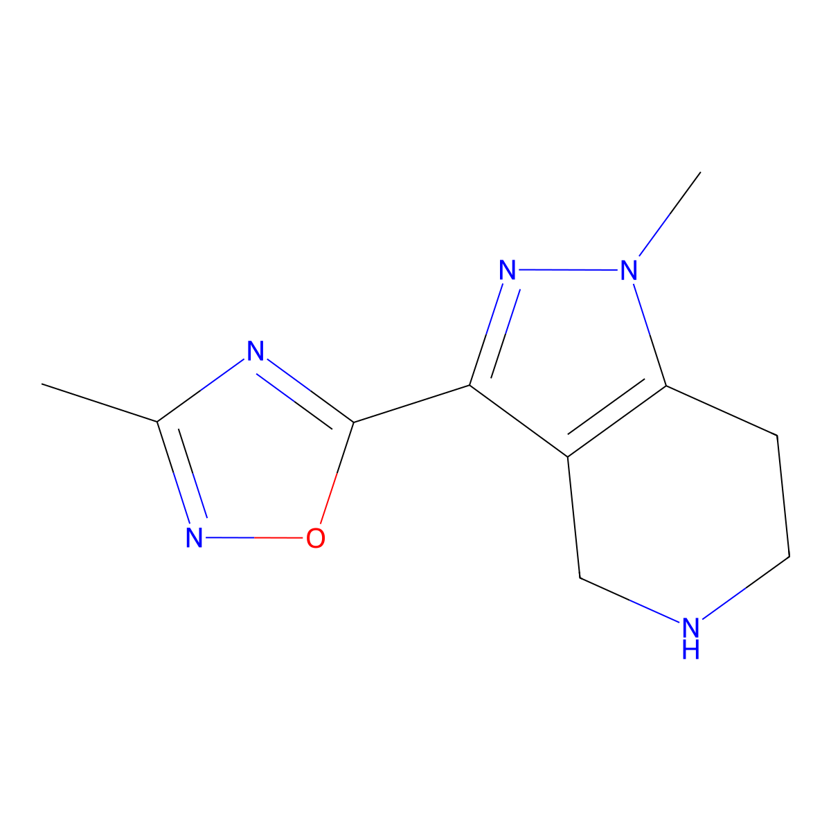 1H-pyrazolo[4,3-c]pyridine, 4,5,6,7-tetrahydro-1-methyl-3-(3-methyl-1,2,4-oxadiazol-5-yl)-, hydrochloride molecular structure, CAS 1306738-44-2