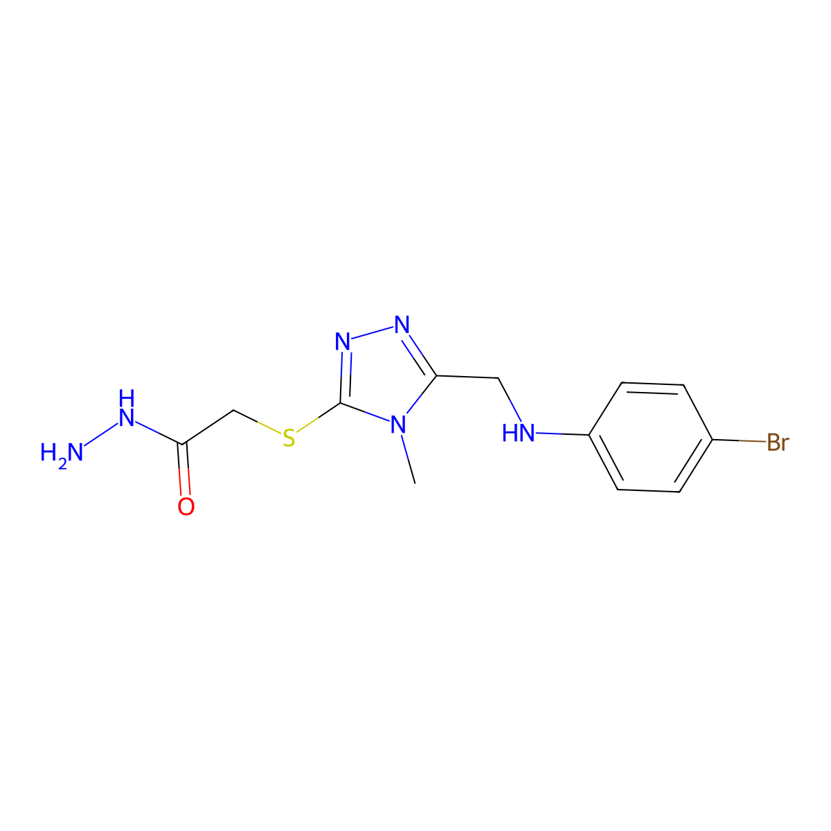 2-[(5-{[(4-bromophenyl)amino]methyl}-4-methyl-4H-1,2,4-triazol-3-yl)thio]acetohydrazide molecular structure, CAS 1306738-50-0