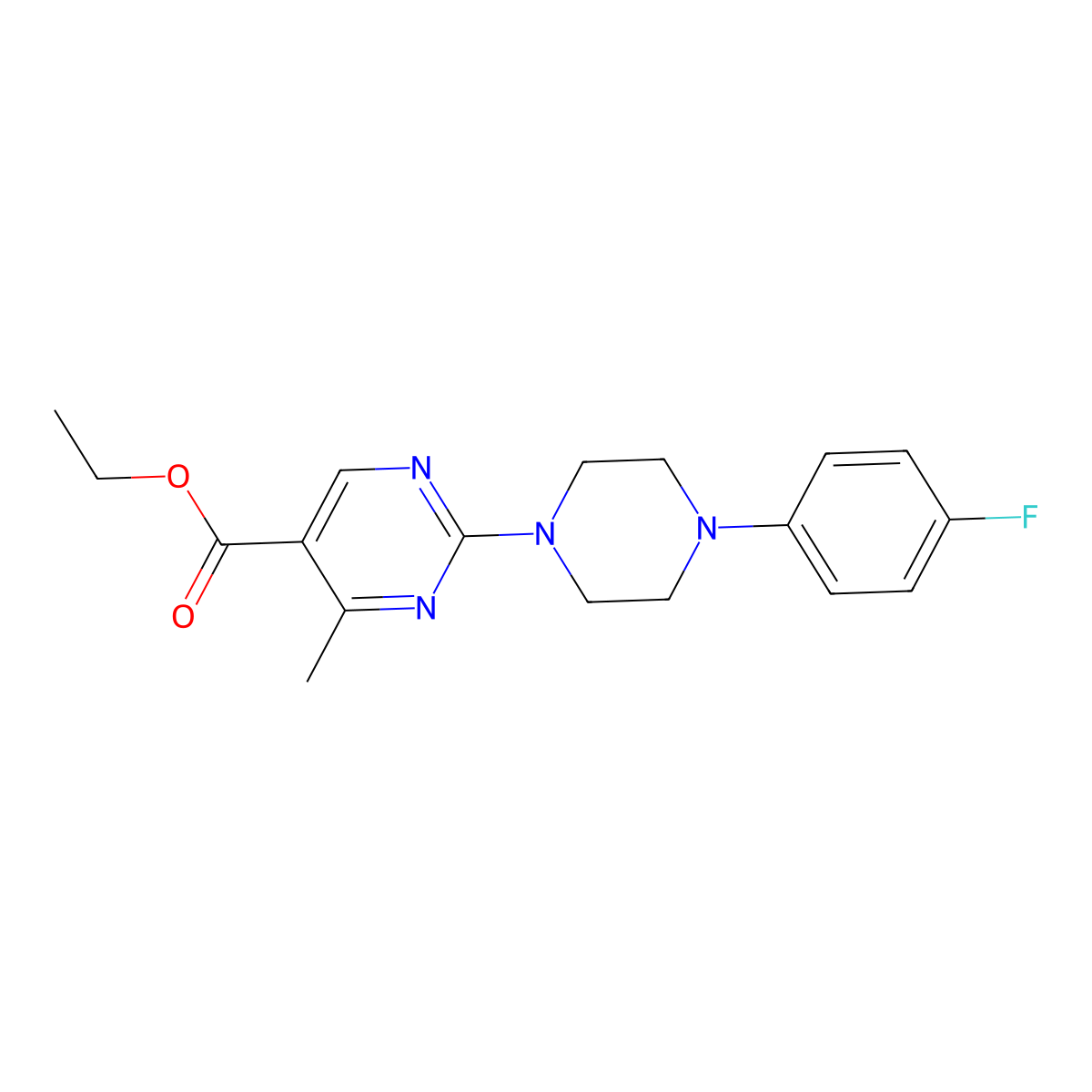 Ethyl 2-[4-(4-fluorophenyl)piperazin-1-yl]-4-methylpyrimidine-5-carboxylate molecular structure, CAS 1306738-65-7