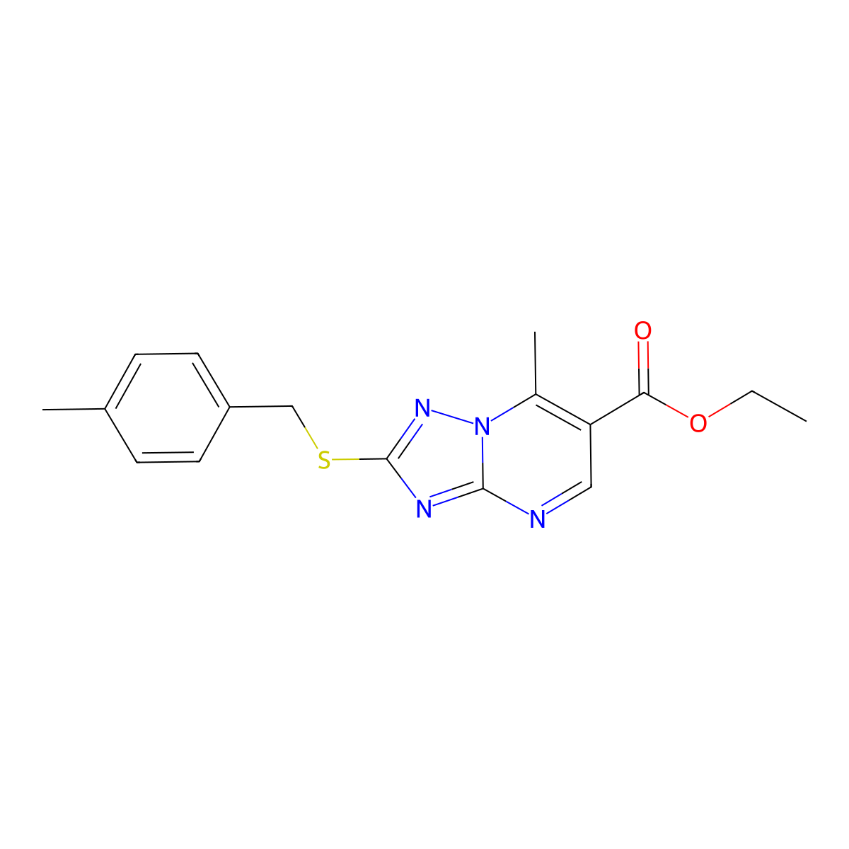 Ethyl 7-methyl-2-[(4-methylbenzyl)thio][1,2,4]triazolo[1,5-a]pyrimidine-6-carboxylate molecular structure, CAS 1306738-68-0