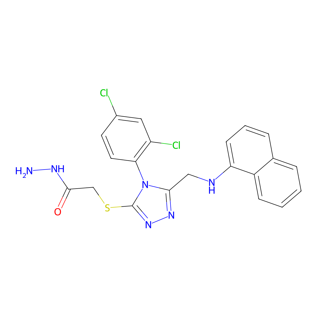 2-({4-(2,4-dichlorophenyl)-5-[(1-naphthylamino)methyl]-4H-1,2,4-triazol-3-yl}thio)acetohydrazide molecular structure, CAS 1306738-78-2