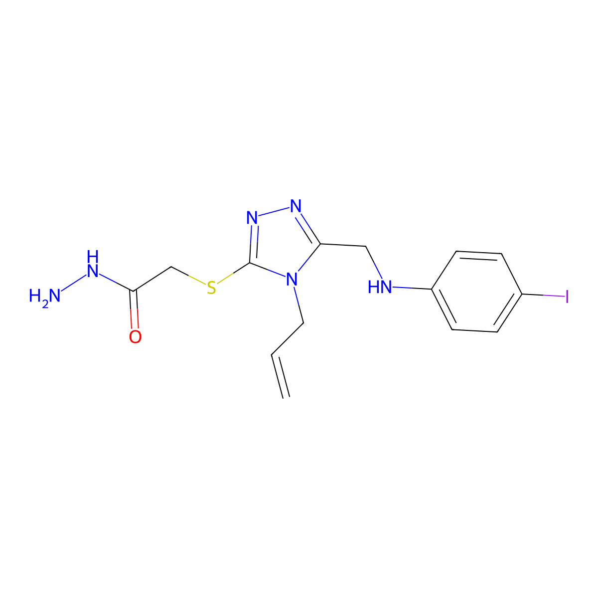 2-[(4-allyl-5-{[(4-iodophenyl)amino]methyl}-4H-1,2,4-triazol-3-yl)thio]acetohydrazide molecular structure, CAS 1306738-91-9