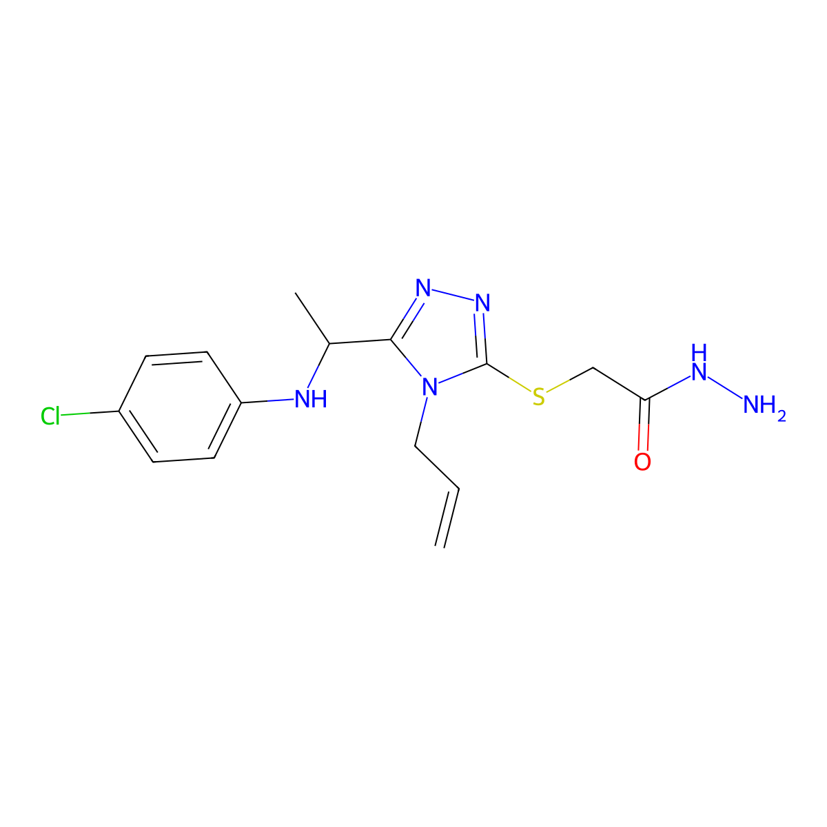 2-[(4-allyl-5-{1-[(4-chlorophenyl)amino]ethyl}-4H-1,2,4-triazol-3-yl)thio]acetohydrazide molecular structure, CAS 1306739-08-1