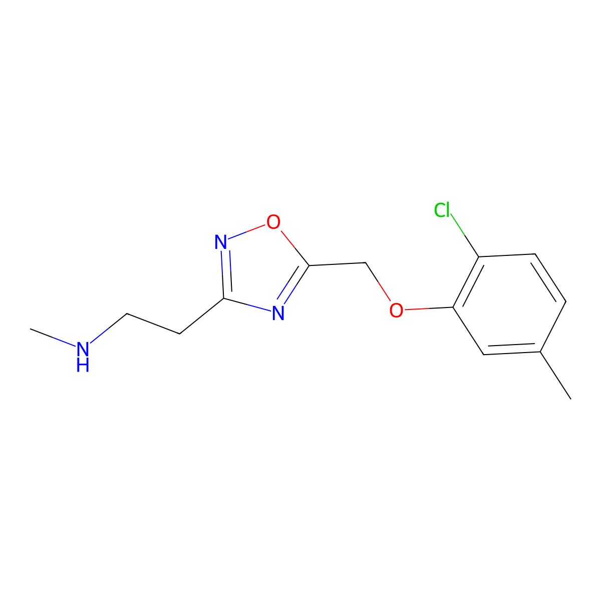 (2-{5-[(2-Chloro-5-methylphenoxy)methyl]-1,2,4-oxadiazol-3-yl}ethyl)methylamine molecular structure, CAS 1306739-21-8
