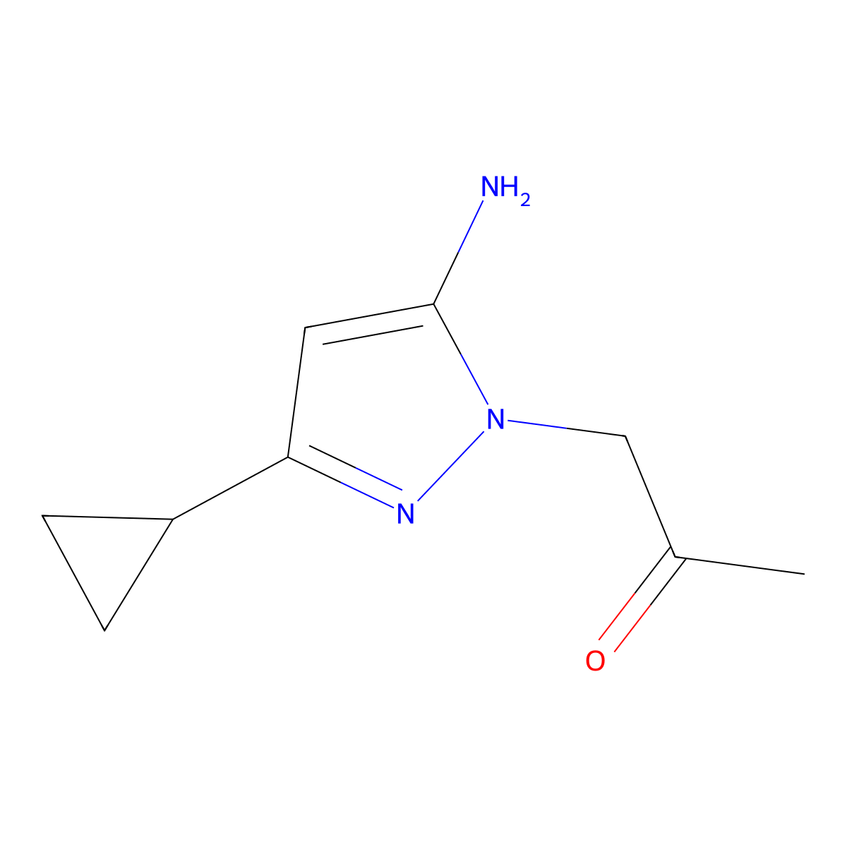1-(5-amino-3-cyclopropyl-1H-pyrazol-1-yl)acetone molecular structure, CAS 1306739-31-0