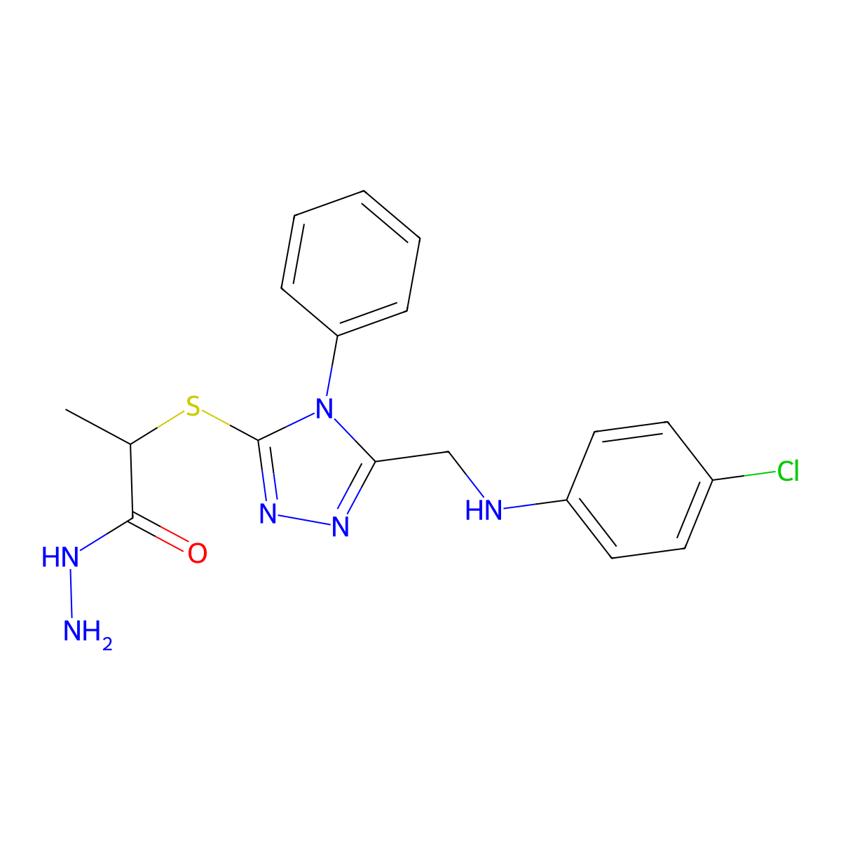 2-[(5-{[(4-chlorophenyl)amino]methyl}-4-phenyl-4H-1,2,4-triazol-3-yl)thio]propanohydrazide molecular structure, CAS 1306739-33-2