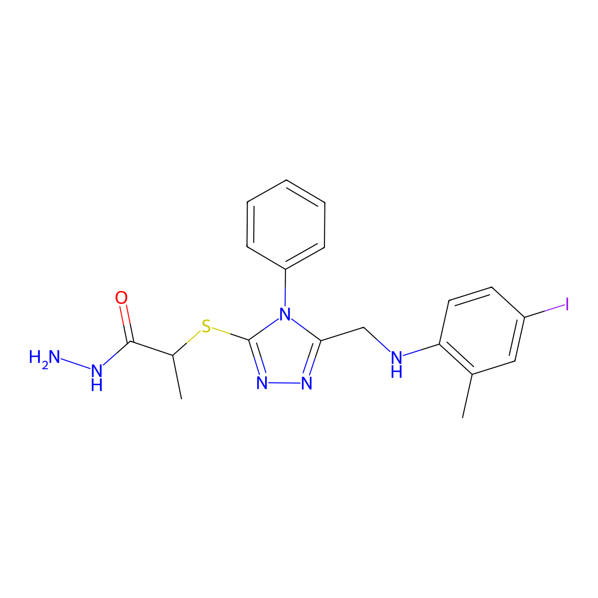 2-[(5-{[(4-Iodo-2-methylphenyl)amino]methyl}-4-phenyl-4H-1,2,4-triazol-3-yl)thio]propanohydrazide molecular structure, CAS 1306739-35-4