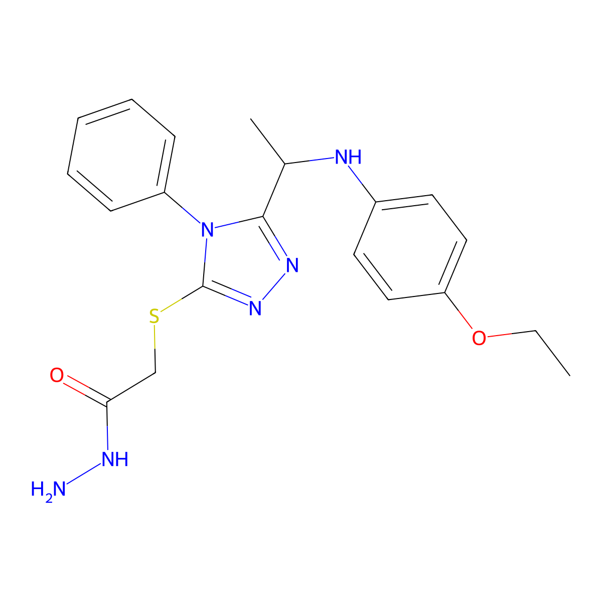 2-[(5-{1-[(4-ethoxyphenyl)amino]ethyl}-4-phenyl-4H-1,2,4-triazol-3-yl)thio]acetohydrazide molecular structure, CAS 1306739-36-5