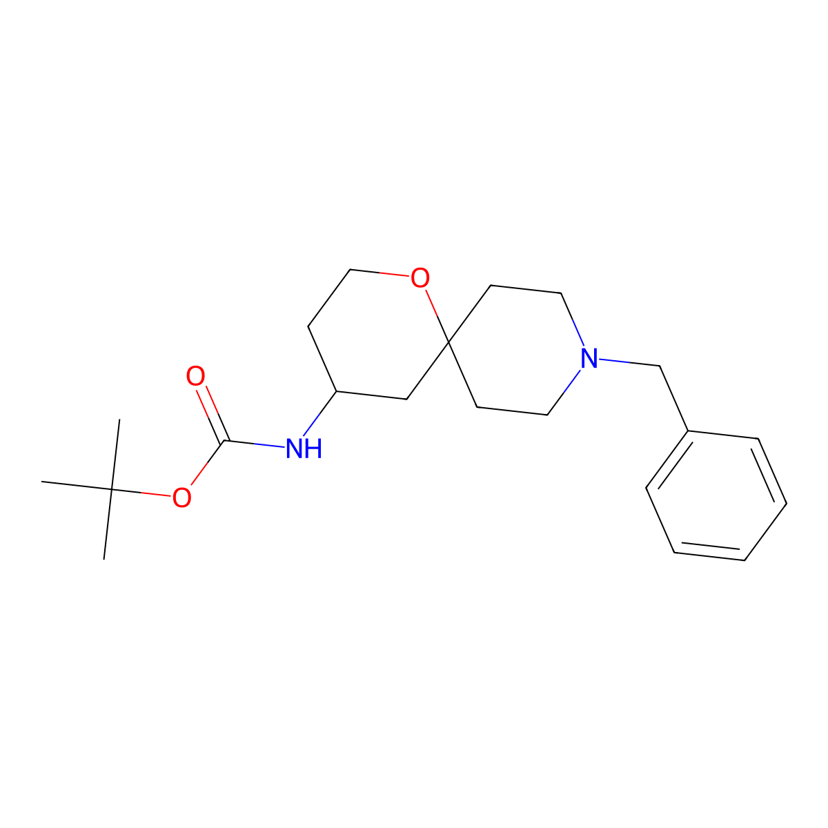 Tert-butyl (9-benzyl-1-oxa-9-azaspiro[5.5]undec-4-yl)carbamate molecular structure, CAS 1306739-43-4