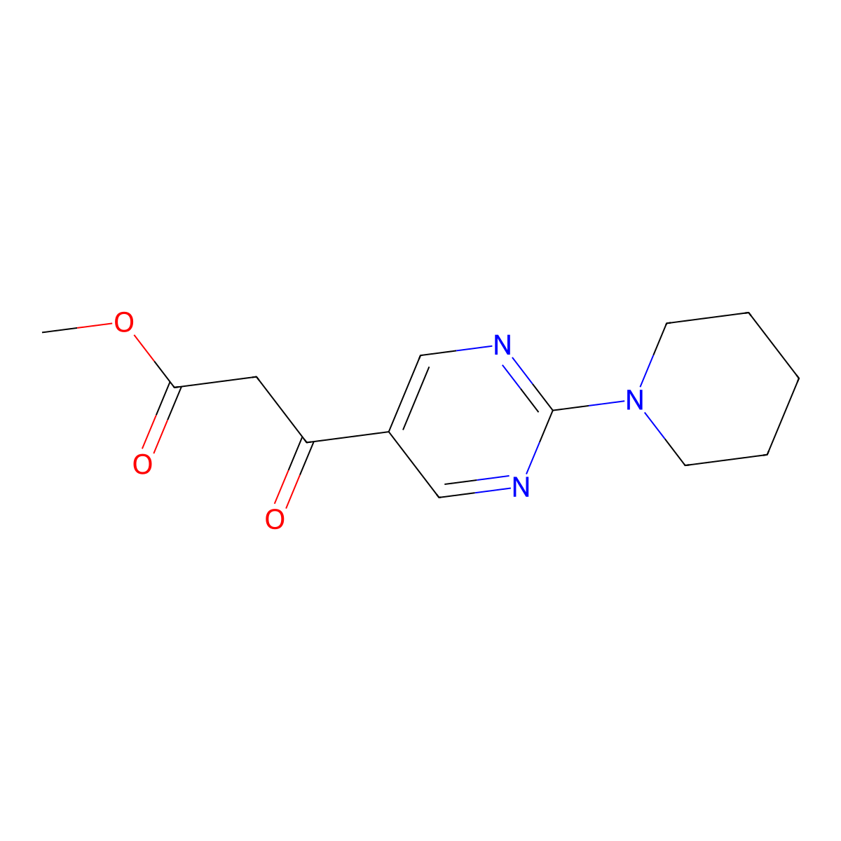 Methyl 3-oxo-3-(2-piperidin-1-ylpyrimidin-5-yl)propanoate molecular structure, CAS 1306739-54-7