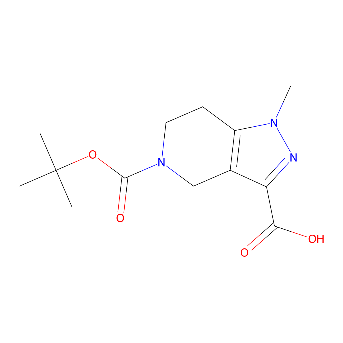 5-[(tert-butoxy)carbonyl]-1-methyl-1H,4H,5H,6H,7H-pyrazolo[4,3-c]pyridine-3-carboxylic acid molecular structure, CAS 1306739-66-1
