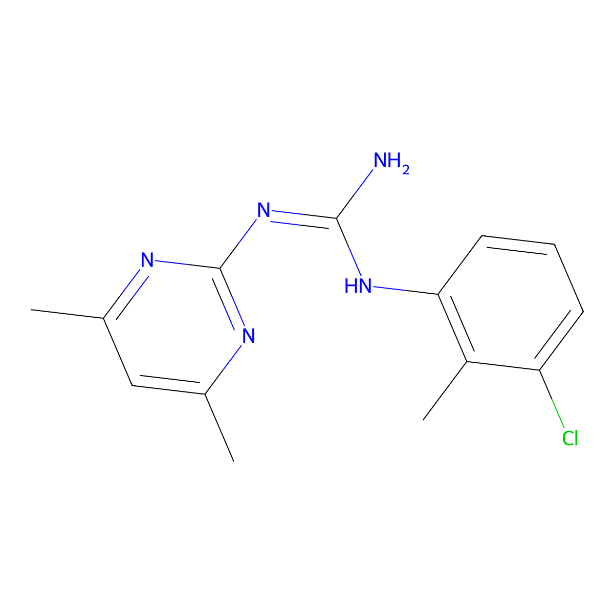 N-(3-chloro-2-methylphenyl)-N'-(4,6-dimethylpyrimidin-2-yl)guanidine molecular structure, CAS 1306739-70-7