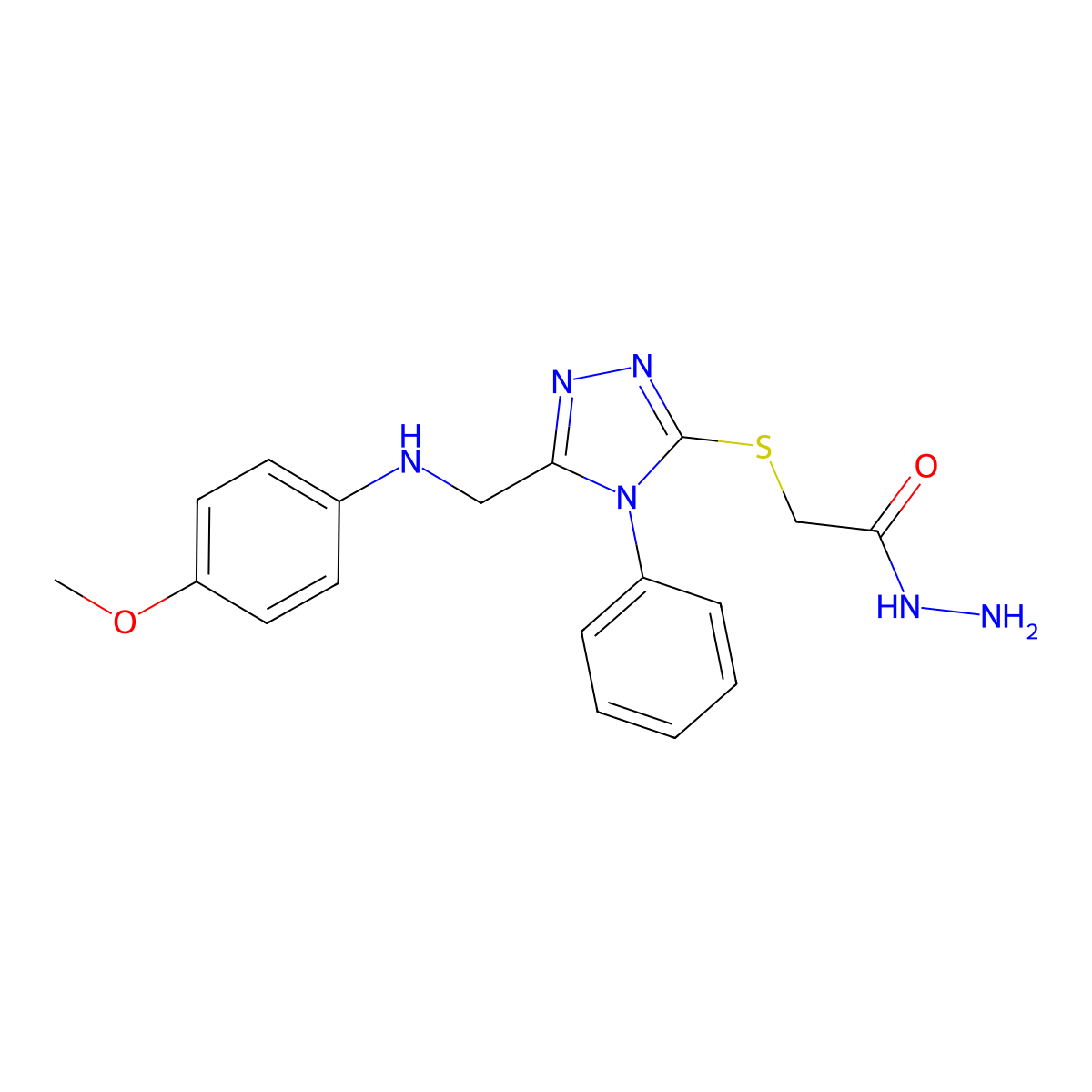 2-[(5-{[(4-methoxyphenyl)amino]methyl}-4-phenyl-4H-1,2,4-triazol-3-yl)thio]acetohydrazide molecular structure, CAS 1306739-86-5