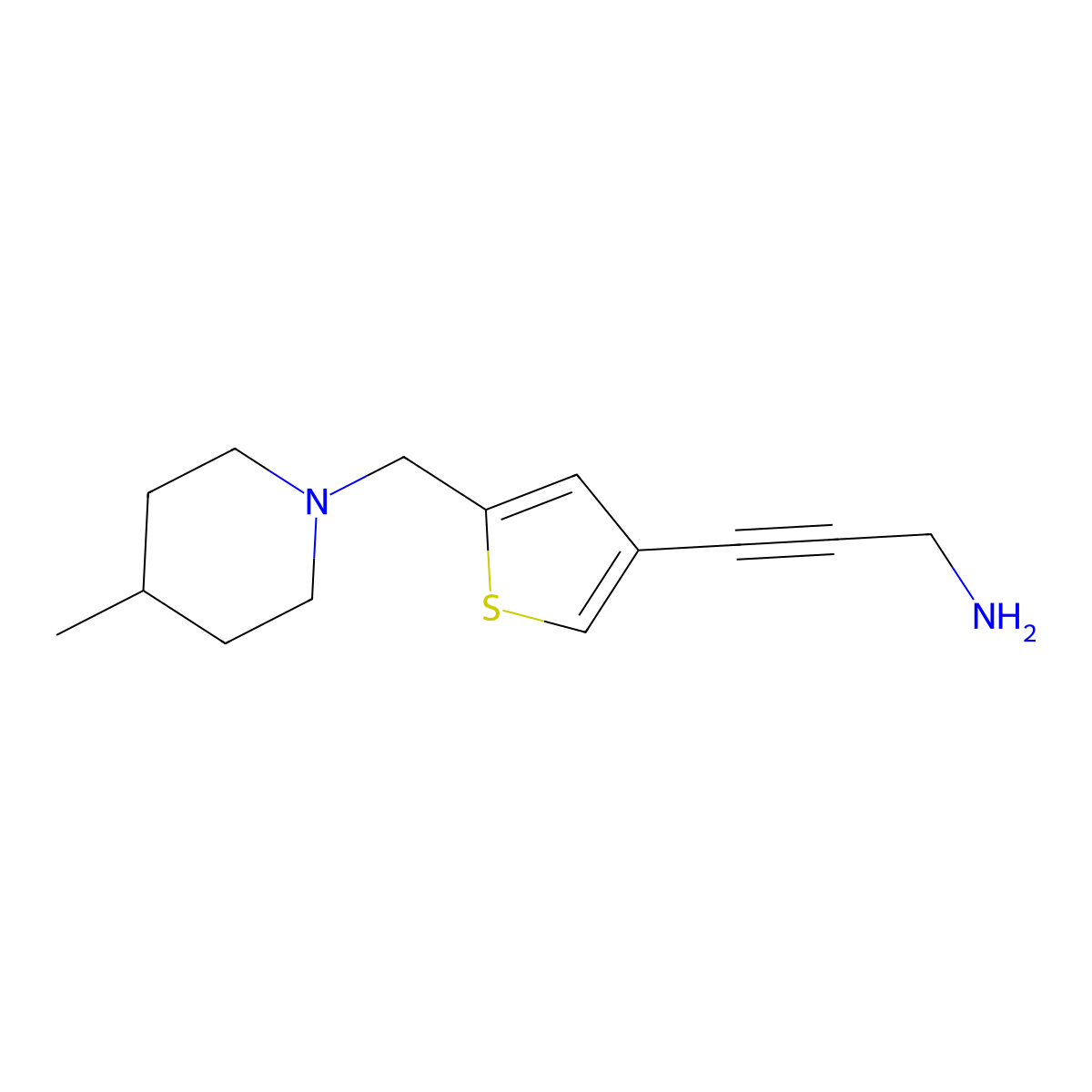 3-(5-((4-Methylpiperidin-1-yl)methyl)thiophen-3-yl)prop-2-yn-1-amine molecular structure, CAS 1306743-46-3
