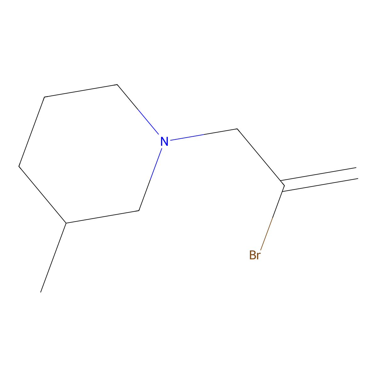 2-Bromo-3-(3-methylpiperidino)prop-1-ene molecular structure, CAS 1306746-95-1