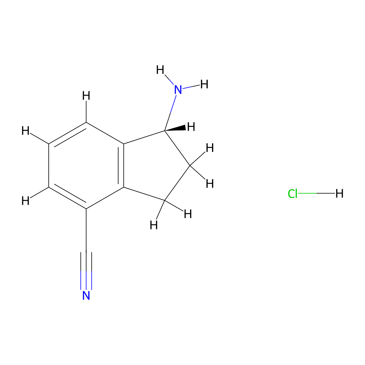 (1R)-1-amino-2,3-dihydro-1H-indene-4-carbonitrile hydrochloride molecular structure, CAS 1306763-29-0