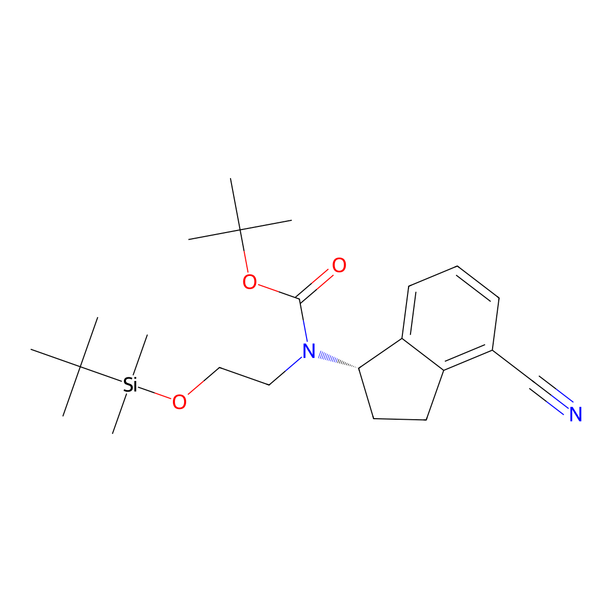 Carbamic acid, N-((1S)-4-cyano-2,3-dihydro-1H-inden-1-yl)-N-(2-(((1,1-dimethylethyl)dimethylsilyl)oxy)ethyl)-, 1,1-dimethylethyl ester molecular structure, CAS 1306763-61-0