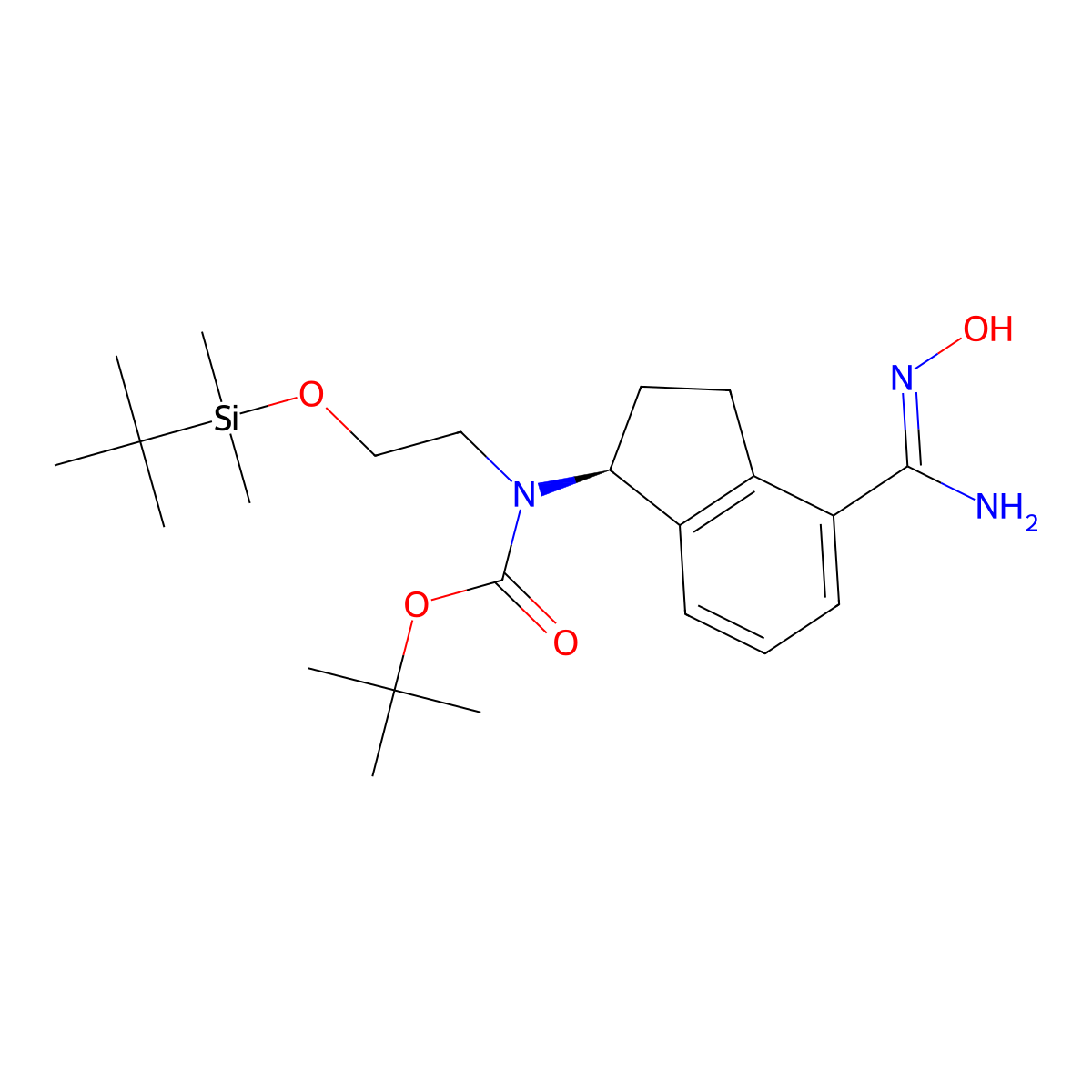 Carbamic acid,N-[(1S)-2,3-dihydro-4-[(hydroxyamino)iminomethyl]-1H-inden-1-yl]-N-[2-[[(1,1-dimethylethyl)dimethylsilyl]oxy]ethyl]-, 1,1-dimethylethyl ester molecular structure, CAS 1306763-62-1