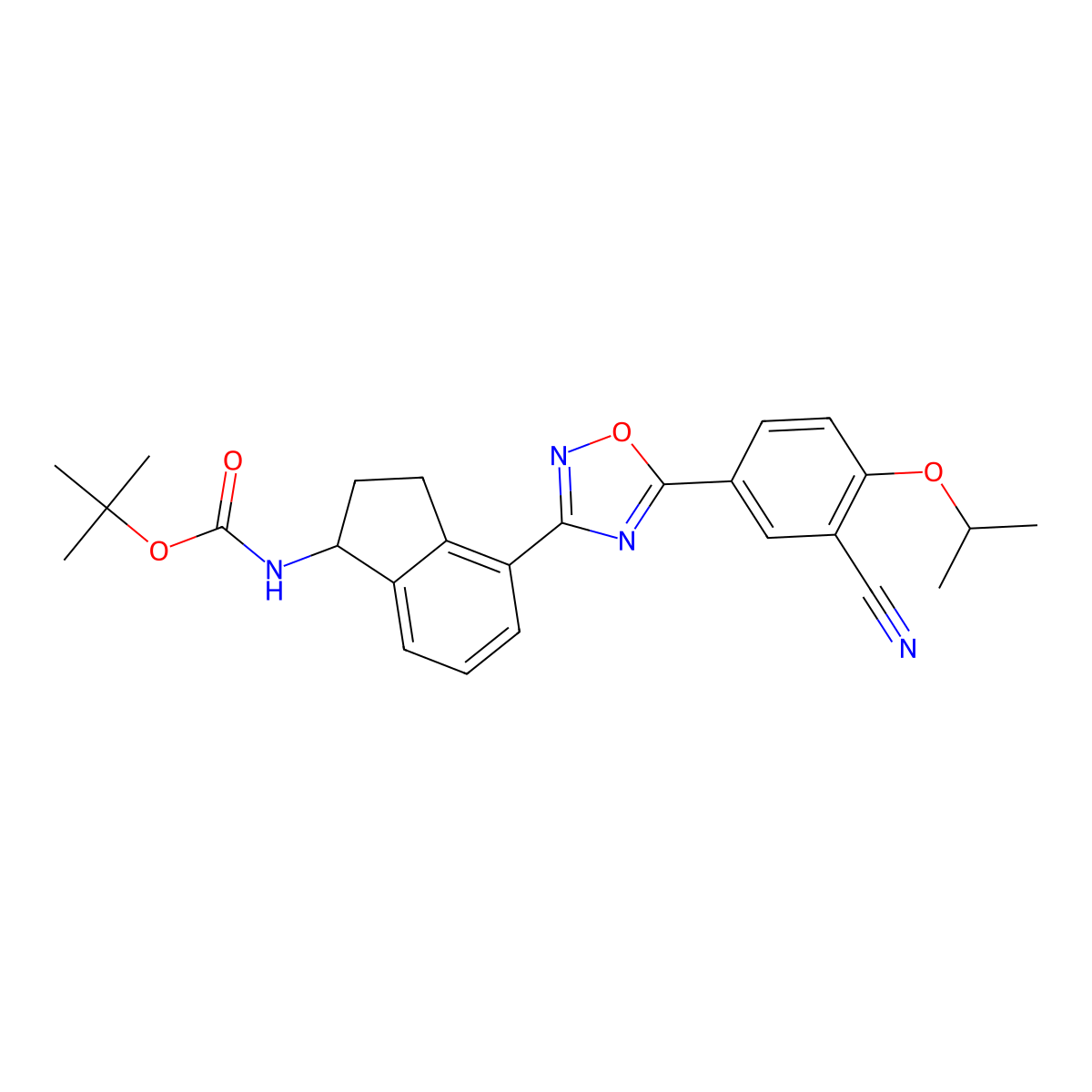 tert-butyl N-[(1S)-4-[5-(3-cyano-4-isopropoxy-phenyl)-1,2,4-oxadiazol-3-yl]indan-1-yl]carbamate molecular structure, CAS 1306763-71-2