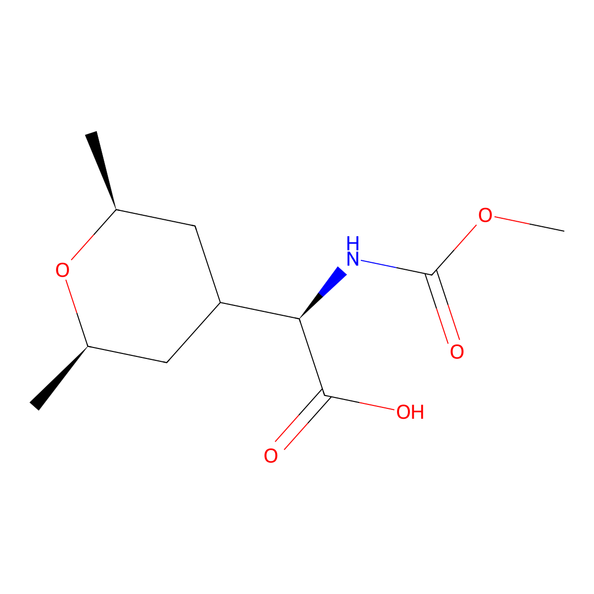 (R)-2-((2R,4R,6S)-2,6-dimethyltetrahydro-2H-pyran-4-yl)-2-((methoxycarbonyl)amino)acetic acid molecular structure, CAS 1306785-87-4