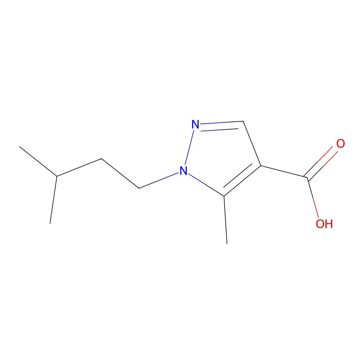 5-methyl-1-(3-methylbutyl)-1H-pyrazole-4-carboxylic acid molecular structure, CAS 1306832-73-4